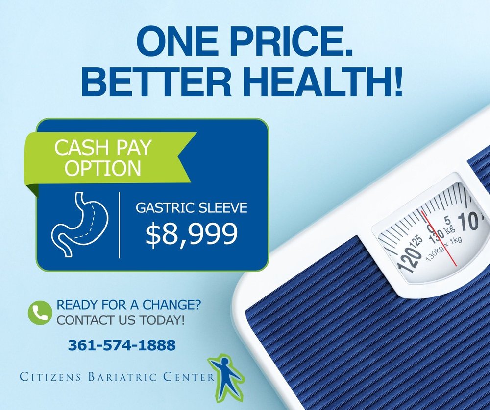 One price, better health: cash pay option for gastric sleeve, $8,999 — call 361-574-1888
