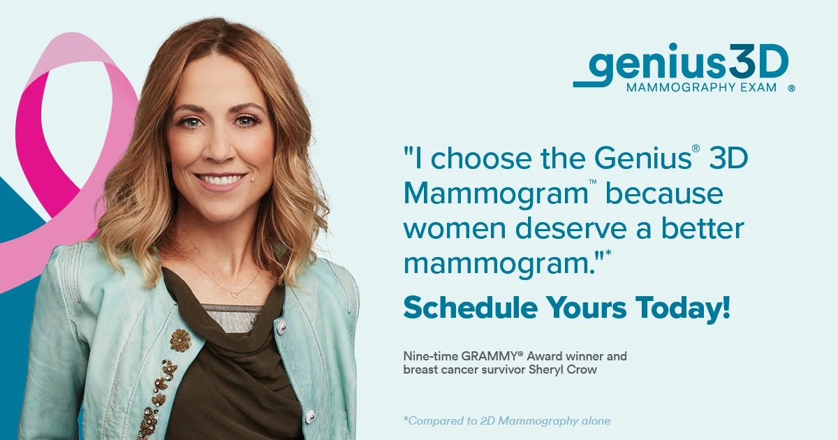 Genius 3D Mammography Exam &mdash; &ldquo;I choose the Genius 3D Mammogram because women deserve a better mammogram.&rdquo; Schedule Yours Today! Nine-time GRAMMY Award winner and breast cancer survivor Sheryl Crow.